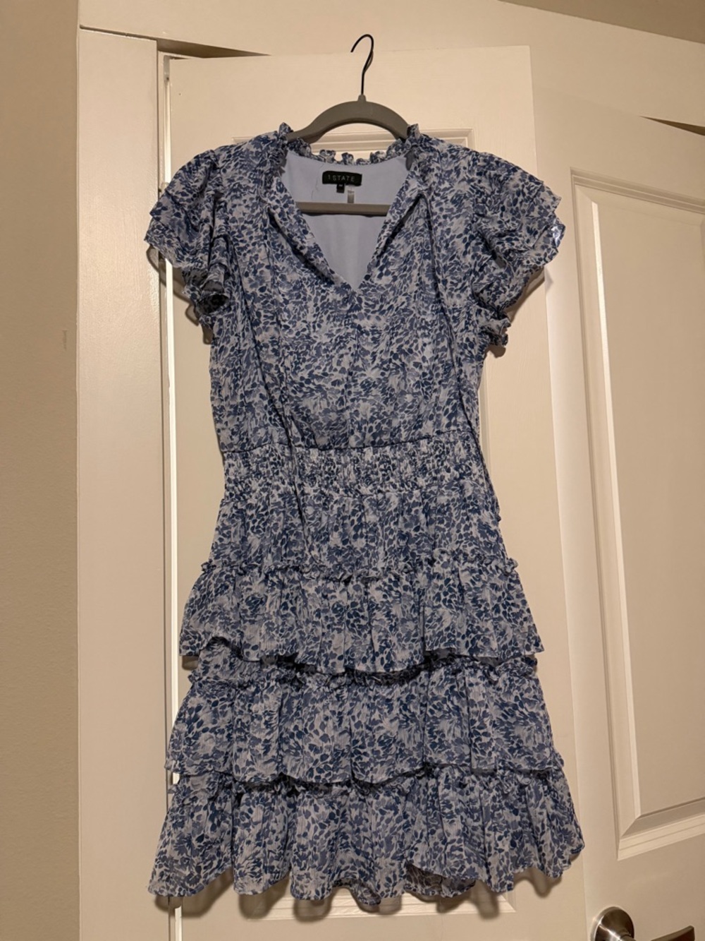 Floral Tiered Ruffle Midi Dress in Blue